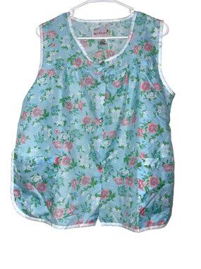 Floral Blue Sleeveless Womens Apron-Style Top With Pockets By MoonDance